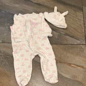 Pink Bunny 1st Easter Baby PJS with bunny ears hat- little me in size 6 m